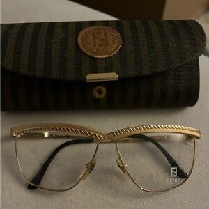 Fendi Gold and Black Glasses with Striped Case